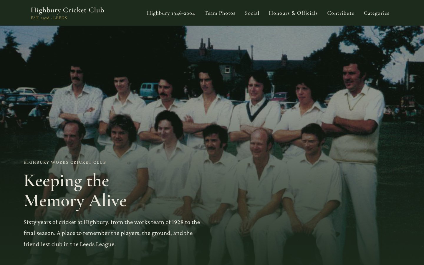 Highbury Cricket Club website homepage